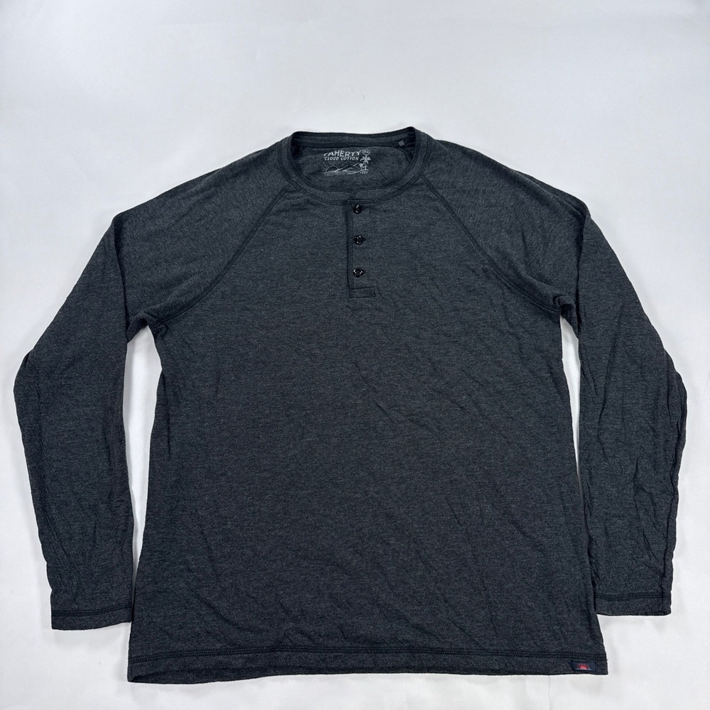 Faherty Mens Henley Shirt XL Charcoal Gray Cloud Cotton Long Sleeve Pima Blend